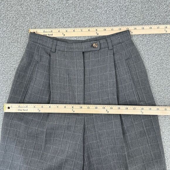Geoffrey Beene Windowpane High Waist Cuff Hem Straight Leg Trouser Pants Grey 8 - Picture 13 of 16